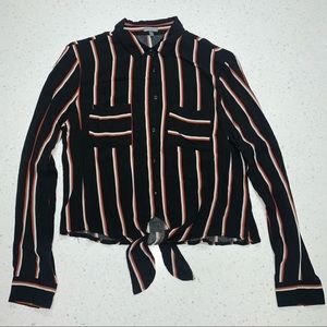 Vertical striped long sleeve tie crop top